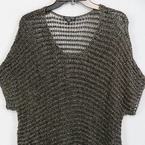 EILEEN FISHER Shades of Brown Shimmer OverSized Crochet Cap-Sleeve Sequin Topper